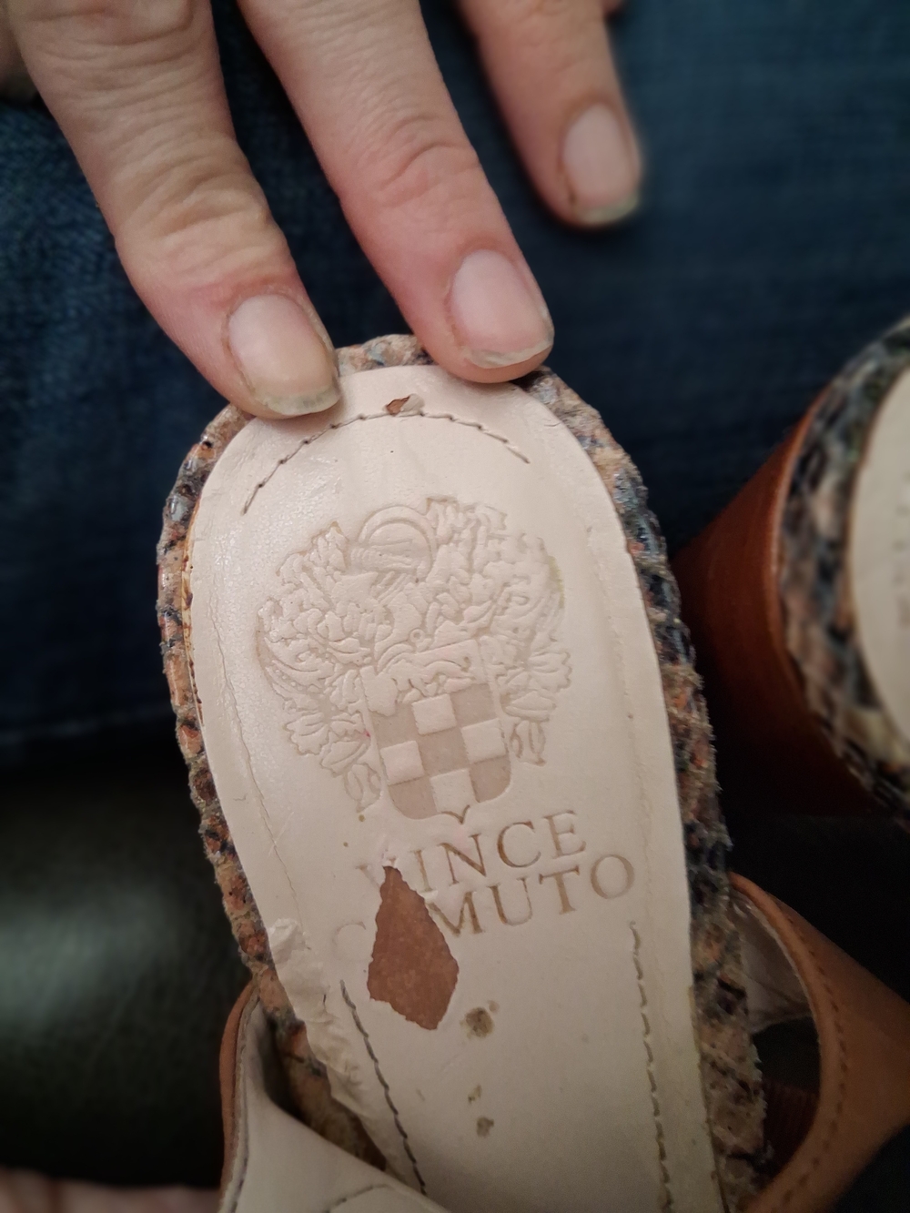Vince Camuto Black and Brown Strappy Snakeskin Accent Sandals - Picture 5 of 5
